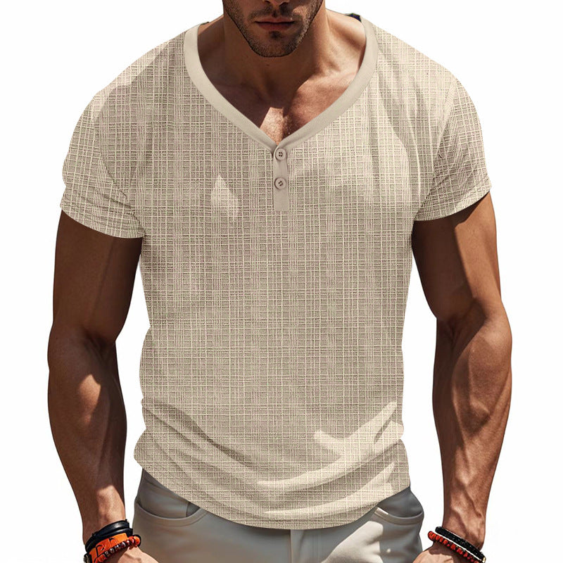 Herren Henley-Shirt Kurzarm Strukturiert Knöpfe Modern