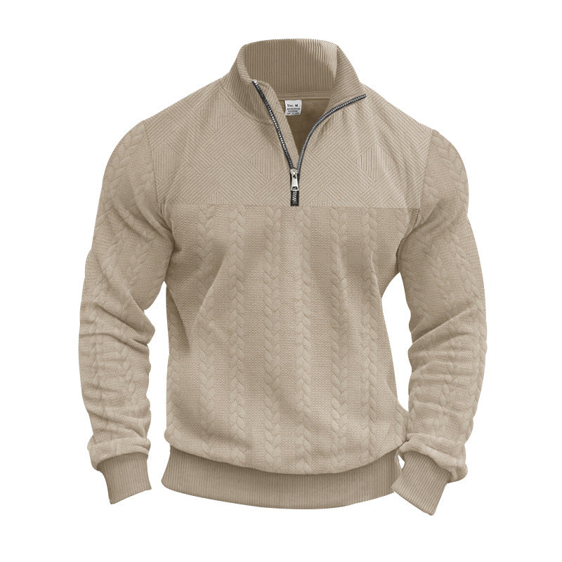 Herren Strickpullover Modern Zopfmuster Reißverschluss