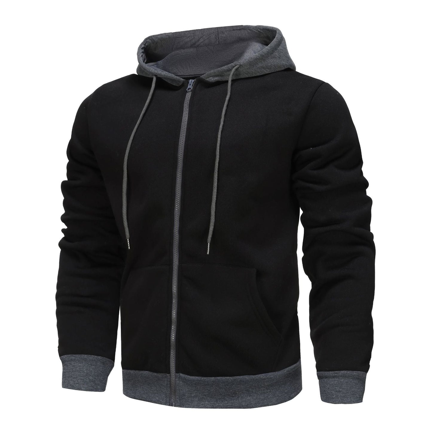 Herren Hoodie Zip mit Kontrastfarbe und Kängurutasche Sportlich