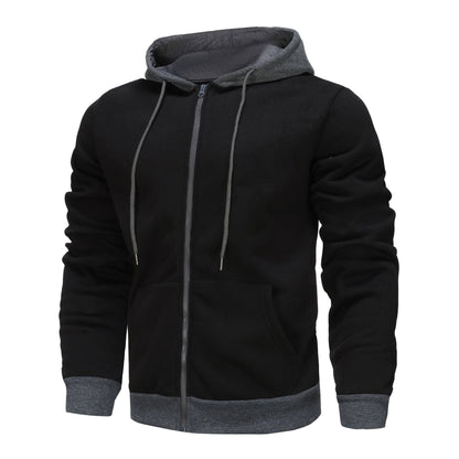 Herren Hoodie Zip mit Kontrastfarbe und Kängurutasche Sportlich
