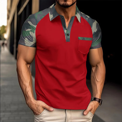 Herren Poloshirt Camouflage Ärmel mit Brusttasche Modern