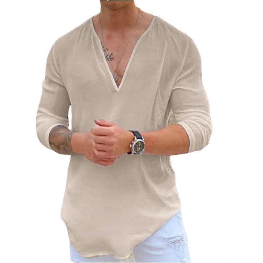 Herren Langarmshirt Modern V-Ausschnitt Elegant Slimfit