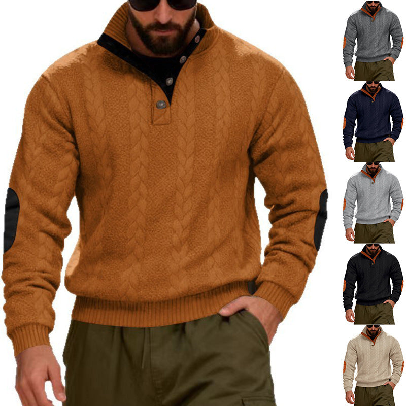 Herren Pullover Strukturstoff Hochkragen Druckknöpfe Modern - BerlinGlamour