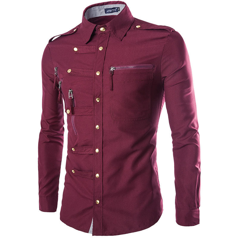Herren Hemd Modern mit Taschen Hochwertig Elegant