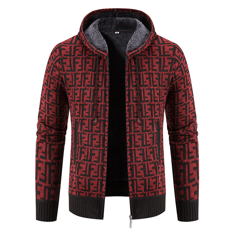 Herren Strickjacke Modern mit Kapuze und Muster