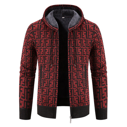 Herren Strickjacke Modern mit Kapuze und Muster