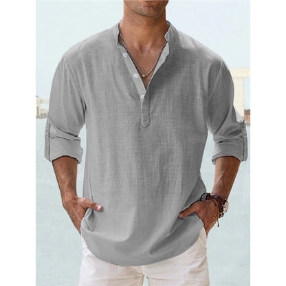 Herren Henley-Shirt Langarm Baumwolle Lässig Knopfverschluss