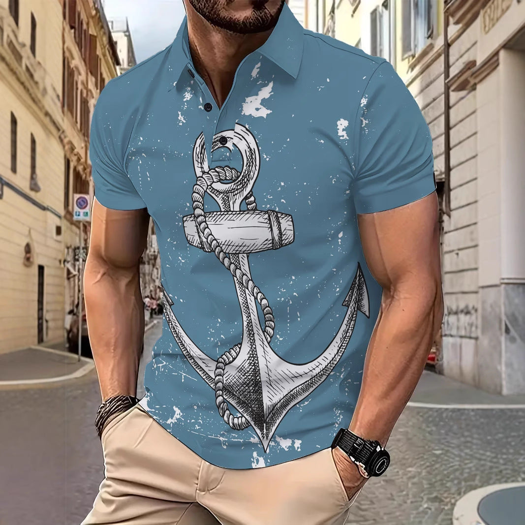 Herren Poloshirt Kurzarm Marine Anker Design Modern - BerlinGlamour