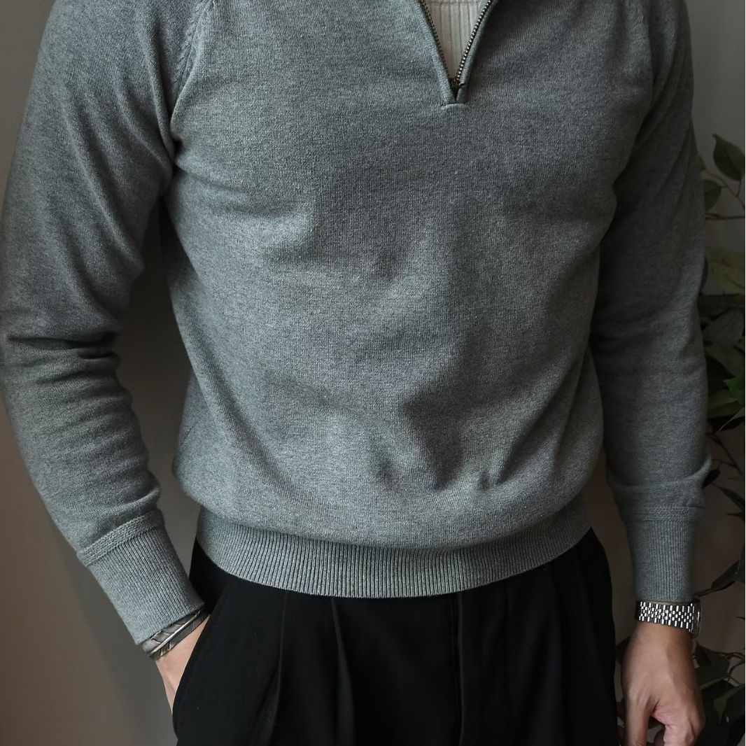 Herren Pullover Strick Kurzarm mit Stehkragen Sportlich