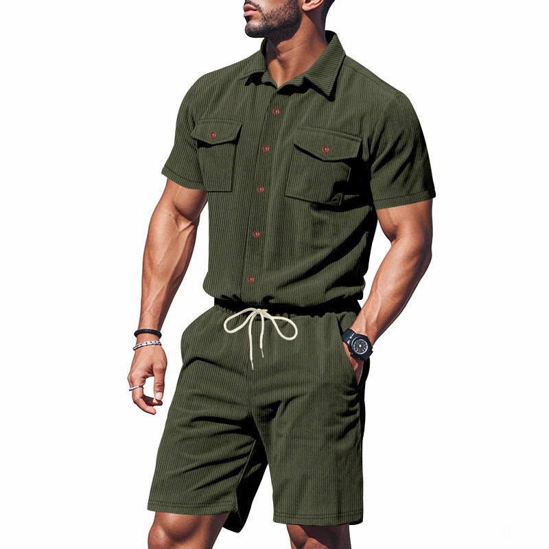 Herren Anzug Kurzarm Modern mit Taschen Elastisch