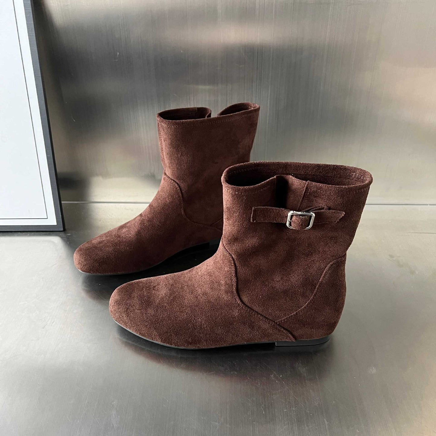 Damen Stiefeletten Weiches Wildleder Schnallenverschluss Elegant