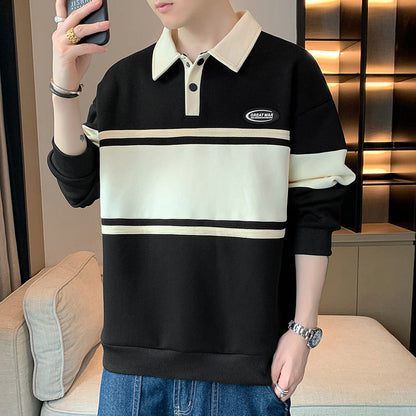 Herren Sweatshirt Modern mit Polokragen und Streifen