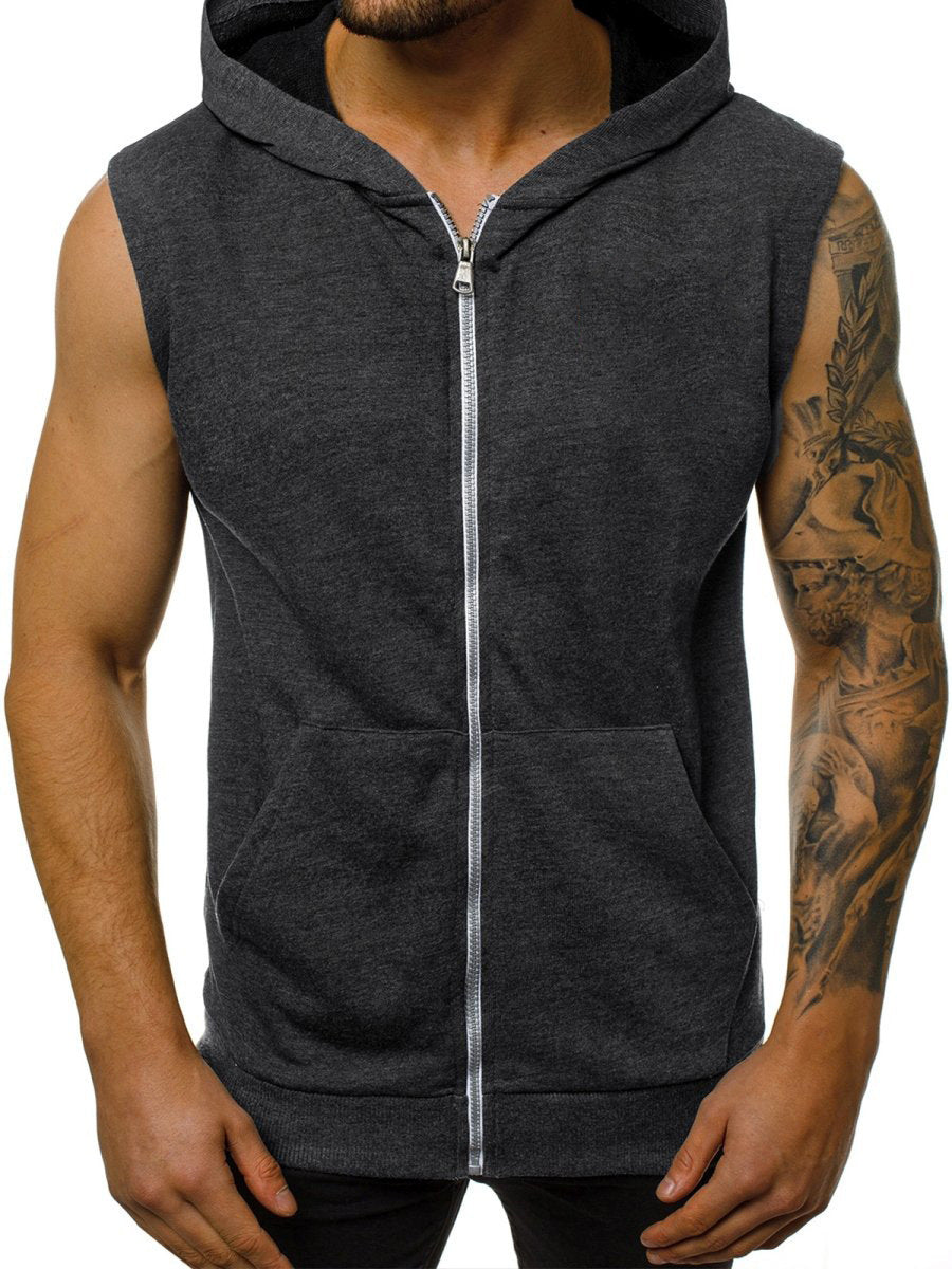 Herren Kapuzenpullover Ärmellos Reißverschluss Taschen Sportlich
