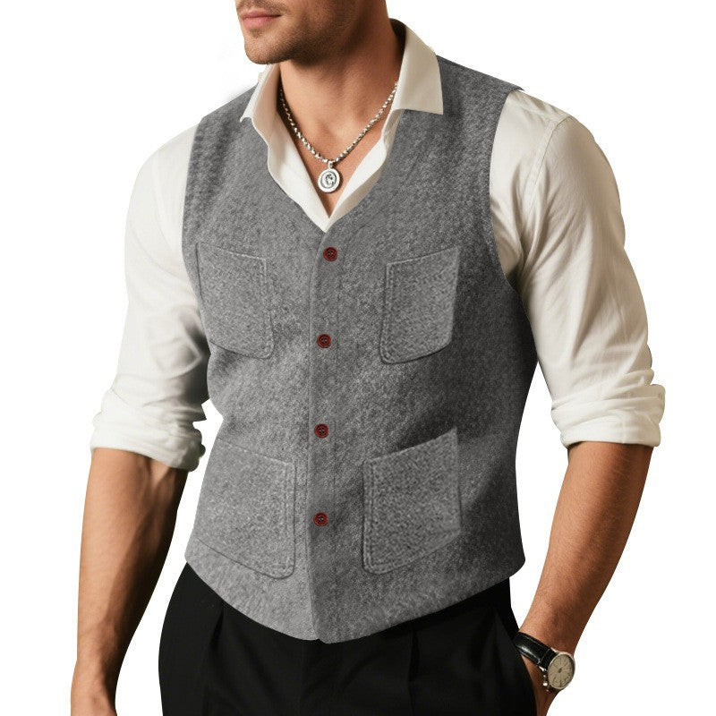 Herren Weste Funktional Elegante Knöpfe Schwarz