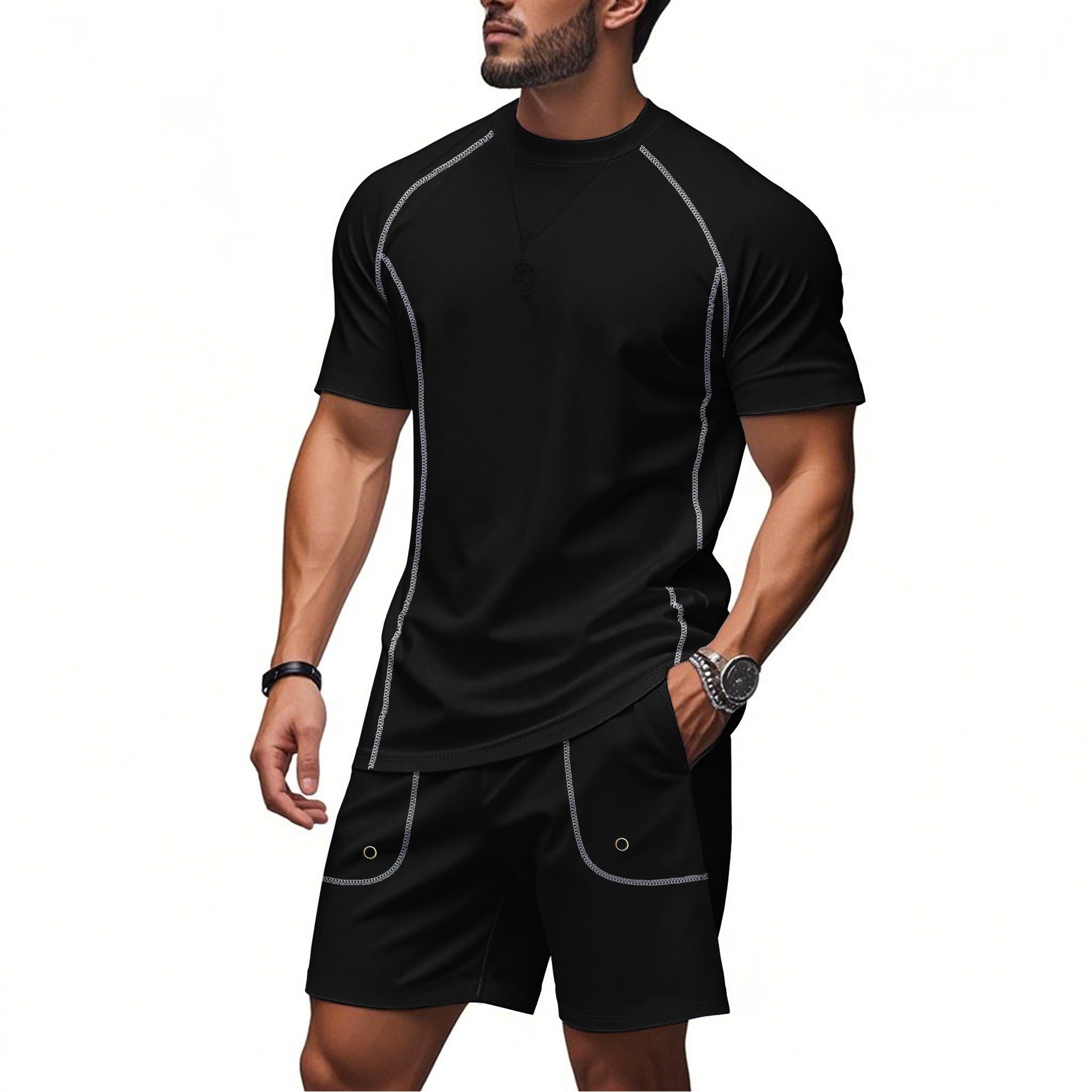 Herren Sportset Kurzarm atmungsaktiv mit Taschen - BerlinGlamour