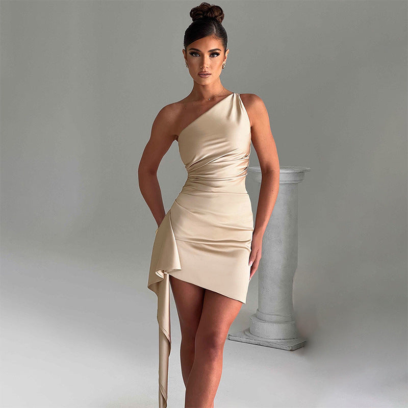 Asymmetrisches Abendkleid Damen Elegant Seiten-Drapierung Gürtel