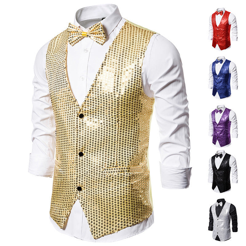Herren Weste Glitzer Pailletten mit Fliegenbinder Elegant