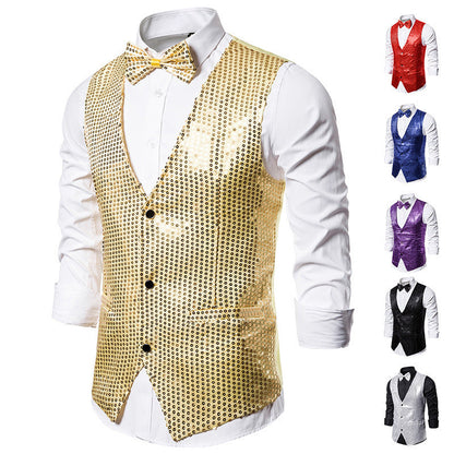 Herren Weste Glitzer Pailletten mit Fliegenbinder Elegant