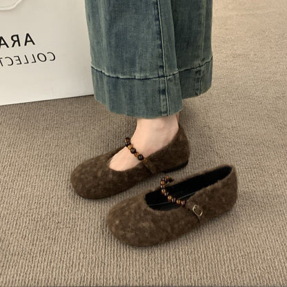 Damen Ballerinas Filz modisch mit Riemchen