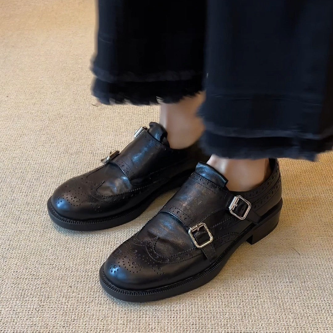 Damen Schnürschuhe Elegant Brogue Stil Schuhe mit Doppelriemen