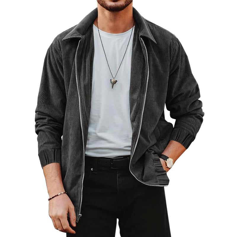 Herren Cordjacke Bequem Reißverschluss Lederoptik