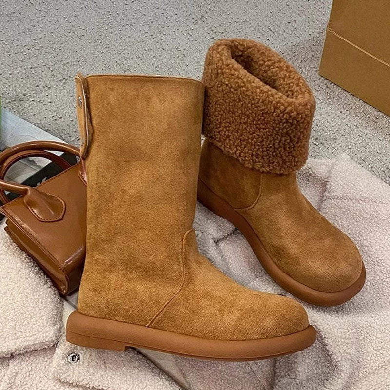 Damen Winterstiefel Warm Gefüttert Umschlagbarer Schaft