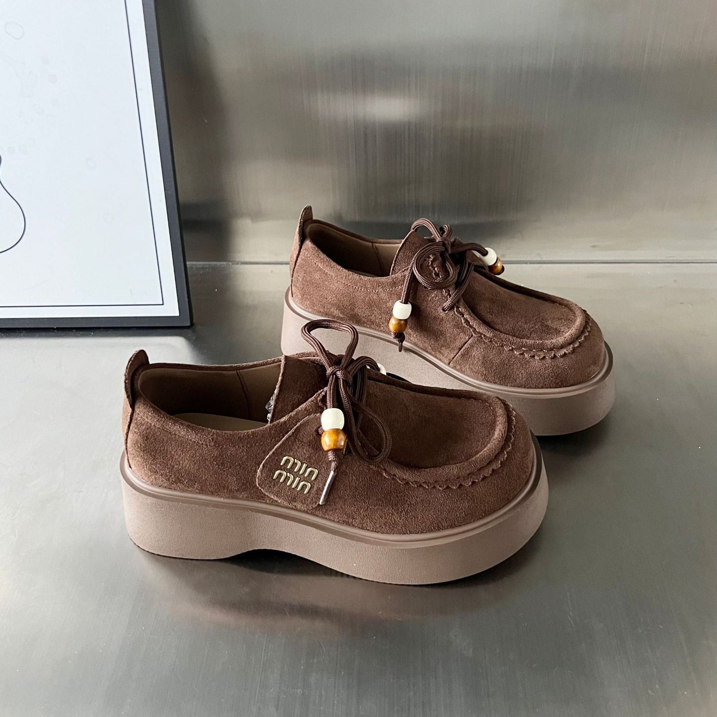 Damen Sneaker Mokassin Bequem Plateau Sohle Schnürsystem