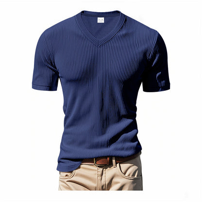 Herren Kurzarmshirt V-Ausschnitt Strukturiert Modern