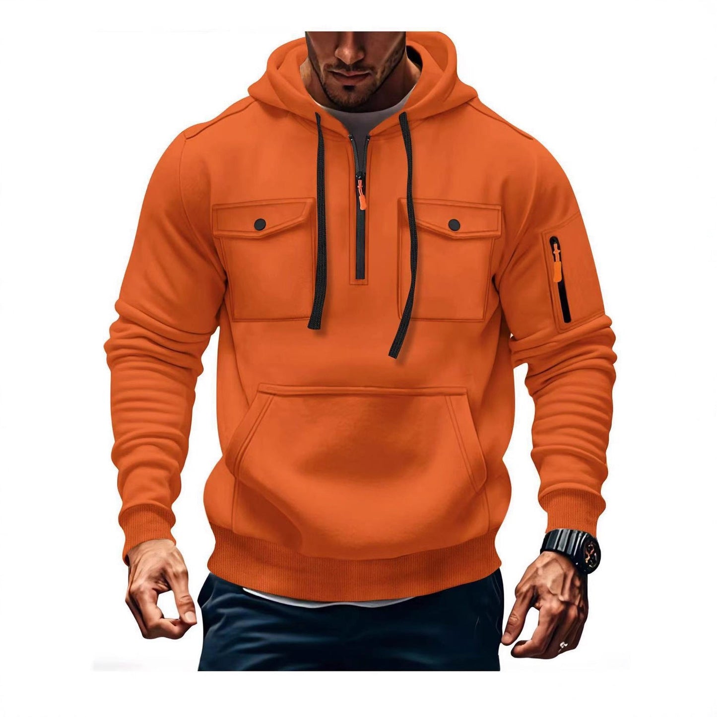 Herren Hoodie Funktionsjacke Mit Taschen Sportlich Modern