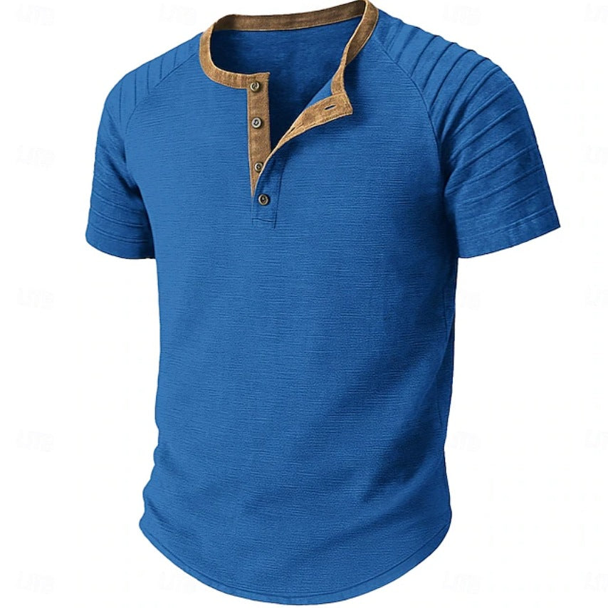 Herren Kurzarm-Shirt Struktur-Stoff Kontrast-Kragen Modern