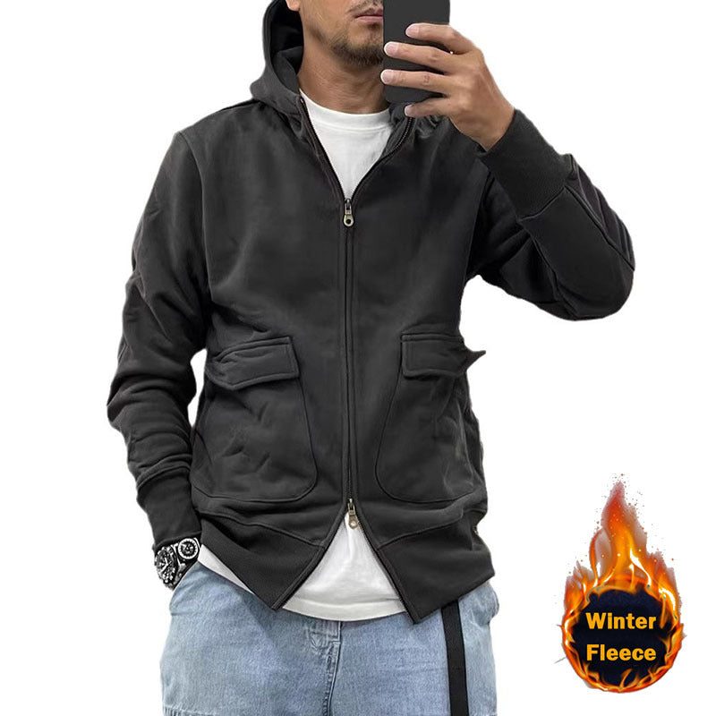Herren Fleecejacke Kapuzenjacke Warm mit Taschen