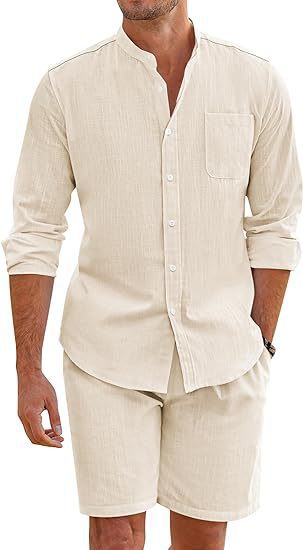 Herren Leinenanzug Kurzarm Hemd Shorts Sommer