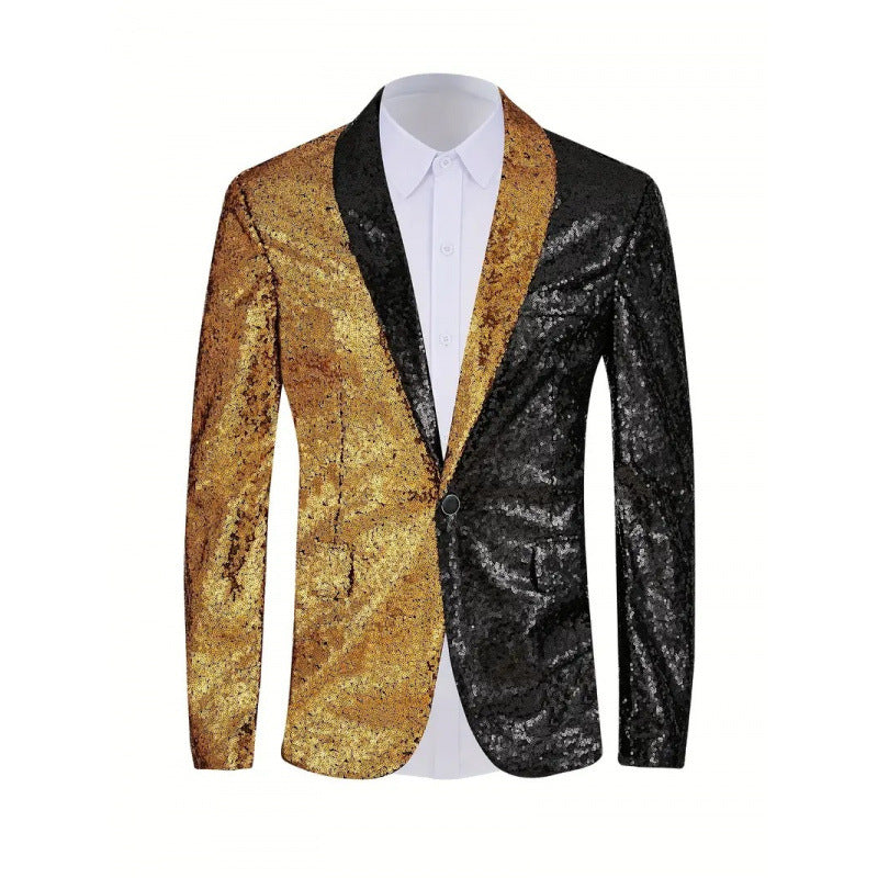 Herren Blazer Glänzend Pailletten Effekt Farbkontrast