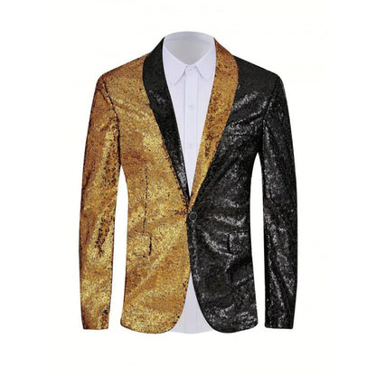 Herren Blazer Glänzend Pailletten Effekt Farbkontrast