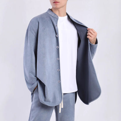 Herren Überhemdjacke Modern mit Brusttasche Stehkragen - BerlinGlamour
