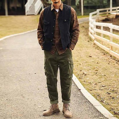 Herren Cargo-Hose Bequem Lässig Cordhose Grün