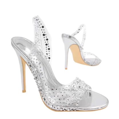 Damen High Heel Sandalen Glitzer Strass Schuhe Party