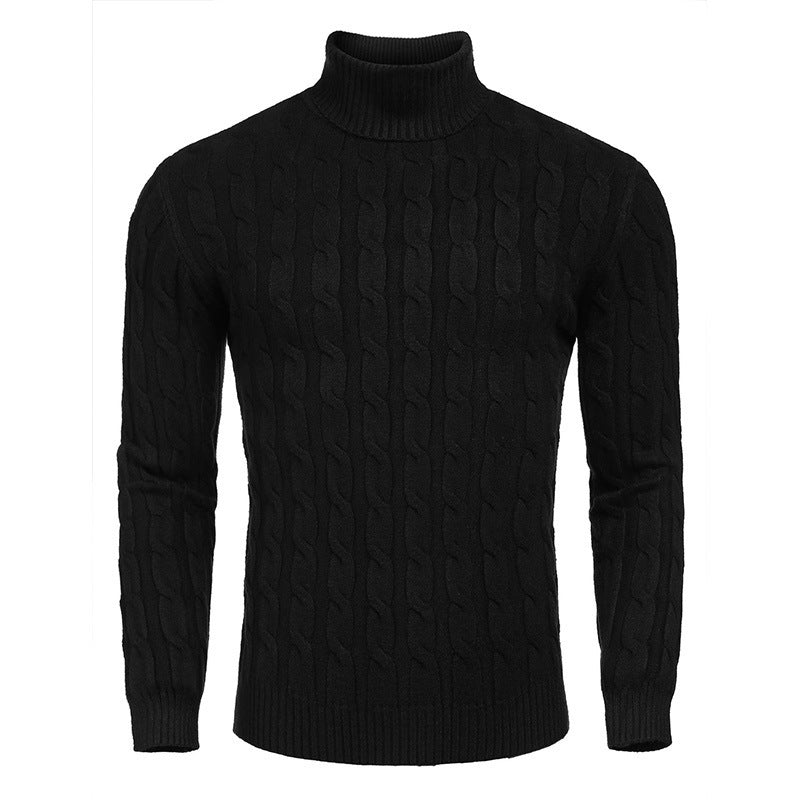 Herren Rollkragenpullover Zopfmuster Modern Schwarz