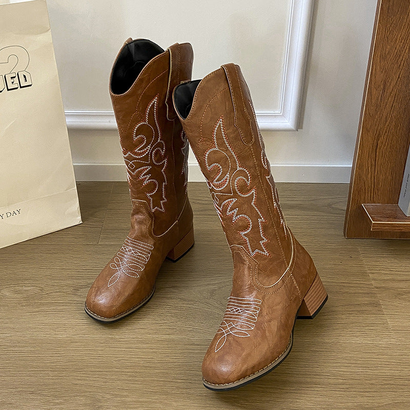 Damen Cowboystiefel Elegant Stickerei Westernstil Damenstiefel