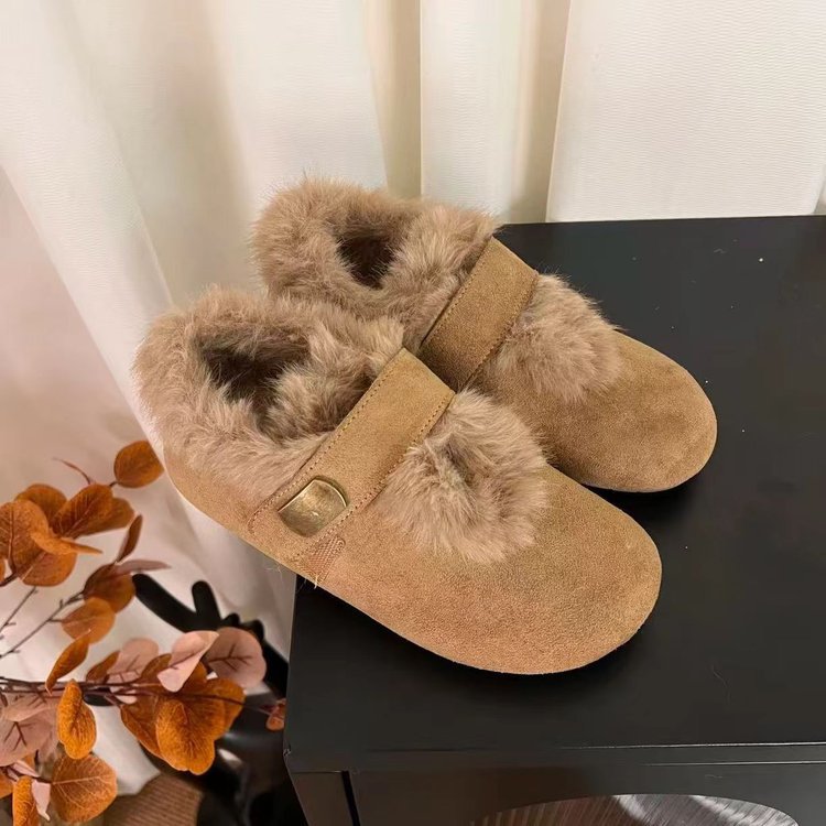 Damen Hausschuhe Flauschig Warm mit Kunstfellkragen