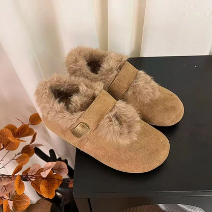 Damen Hausschuhe Flauschig Warm mit Kunstfellkragen