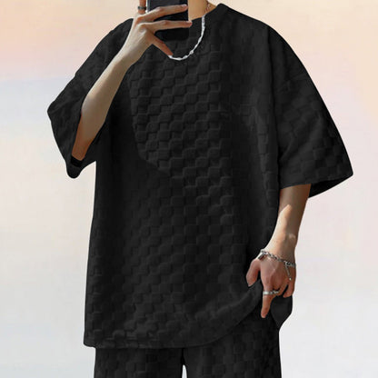 Herren Kurzarmshirt Baumwolle Strukturiert Casual