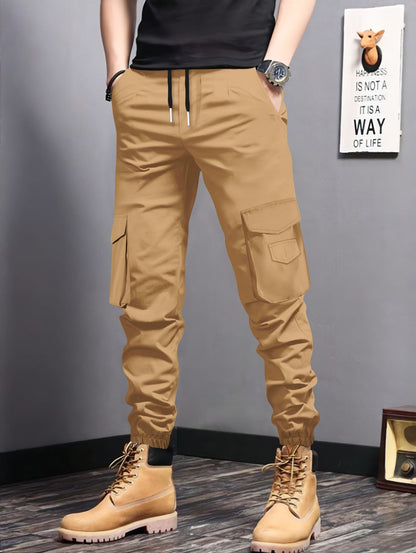 Herren Cargo-Jogginghose Elastisch Mit Taschen Schwarz