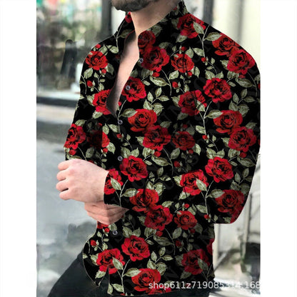 Herren Langarmhemd Floral Print Elegantes Design