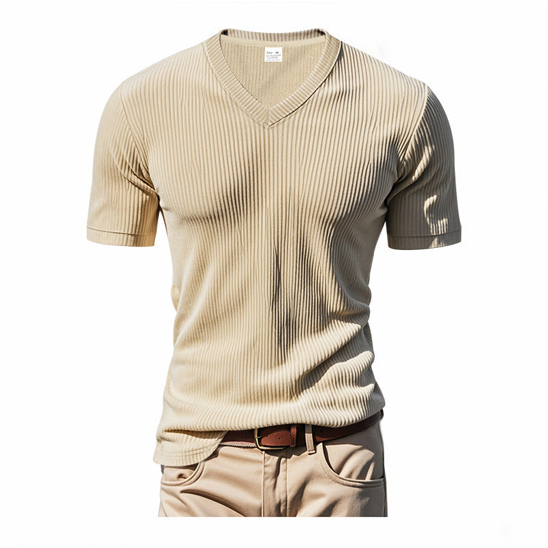 Herren T-Shirt V-Ausschnitt Strukturiert Modern Berlin Style