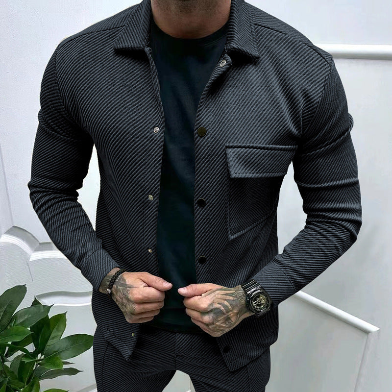Herren Oberhemd Modern Strukturiert mit Taschen