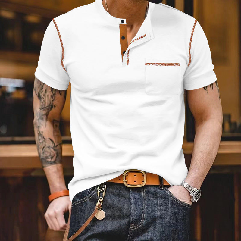 Herren Kurzarm-Shirt Modern mit Kontrast-Akzenten und Brusttasche