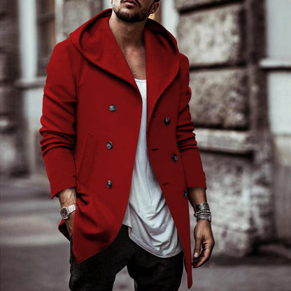 Herren Hoodie Mantel Modern mit Doppelknopf und Weitem Kragen