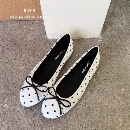 Damen Ballerinas Schuhe mit Punkten und Schleife Modern