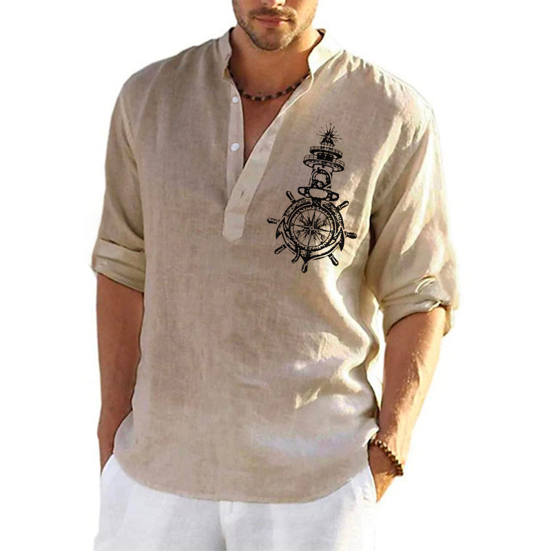 Herren Leinenhemd Steuerrad Design Maritim Stylish - BerlinGlamour